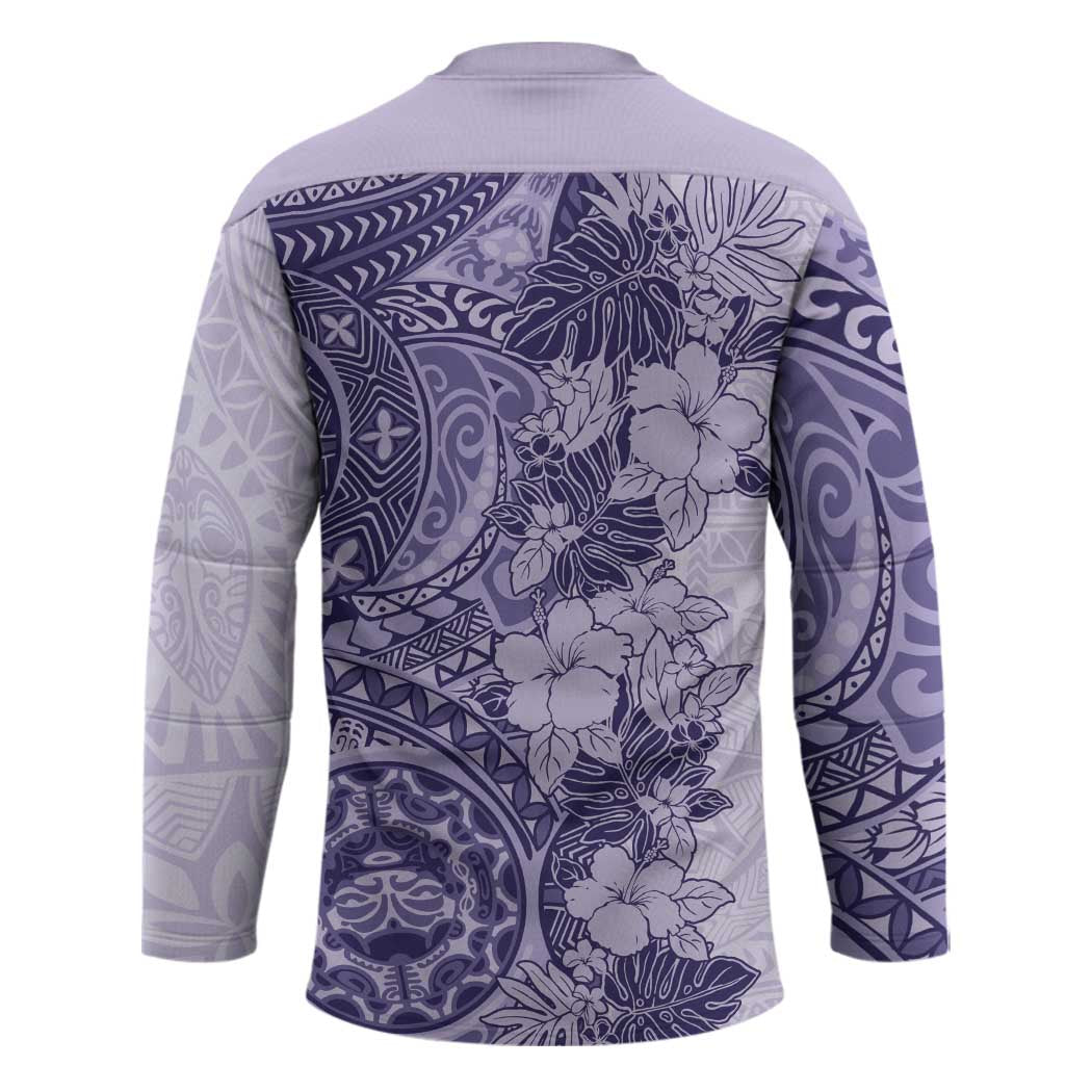 Polynesia Hockey Jersey Hibiscus Hawaiian Tribal Tattoo Retro Violet - Polynesian Pride