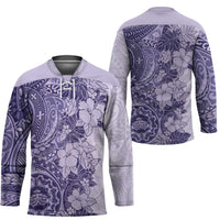 Polynesia Hockey Jersey Hibiscus Hawaiian Tribal Tattoo Retro Violet - Polynesian Pride