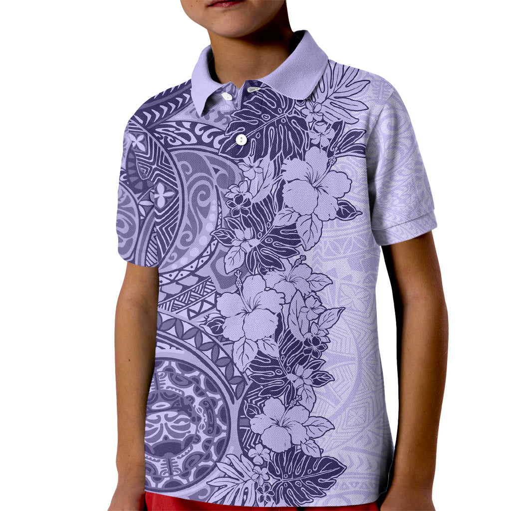 Polynesia Kid Polo Shirt Hibiscus and Hawaiian Tribal Tattoo Retro Style Violet Color LT9 Kid Violet - Polynesian Pride