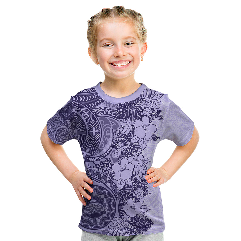 Polynesia Kid T Shirt Hibiscus and Hawaiian Tribal Tattoo Retro Style Violet Color LT9 Violet - Polynesian Pride