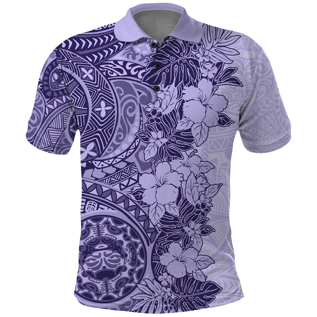 Polynesia Polo Shirt Hibiscus and Hawaiian Tribal Tattoo Retro Style Violet Color LT9 Violet - Polynesian Pride