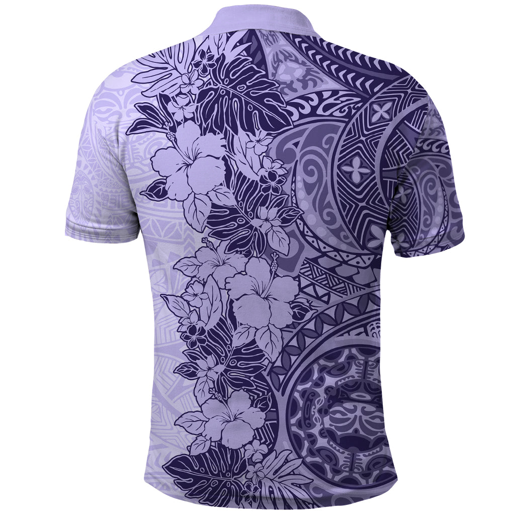 Polynesia Polo Shirt Hibiscus and Hawaiian Tribal Tattoo Retro Style Violet Color LT9 - Polynesian Pride
