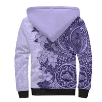 Polynesia Sherpa Hoodie Hibiscus and Hawaiian Tribal Tattoo Retro Style Violet Color LT9 - Polynesian Pride