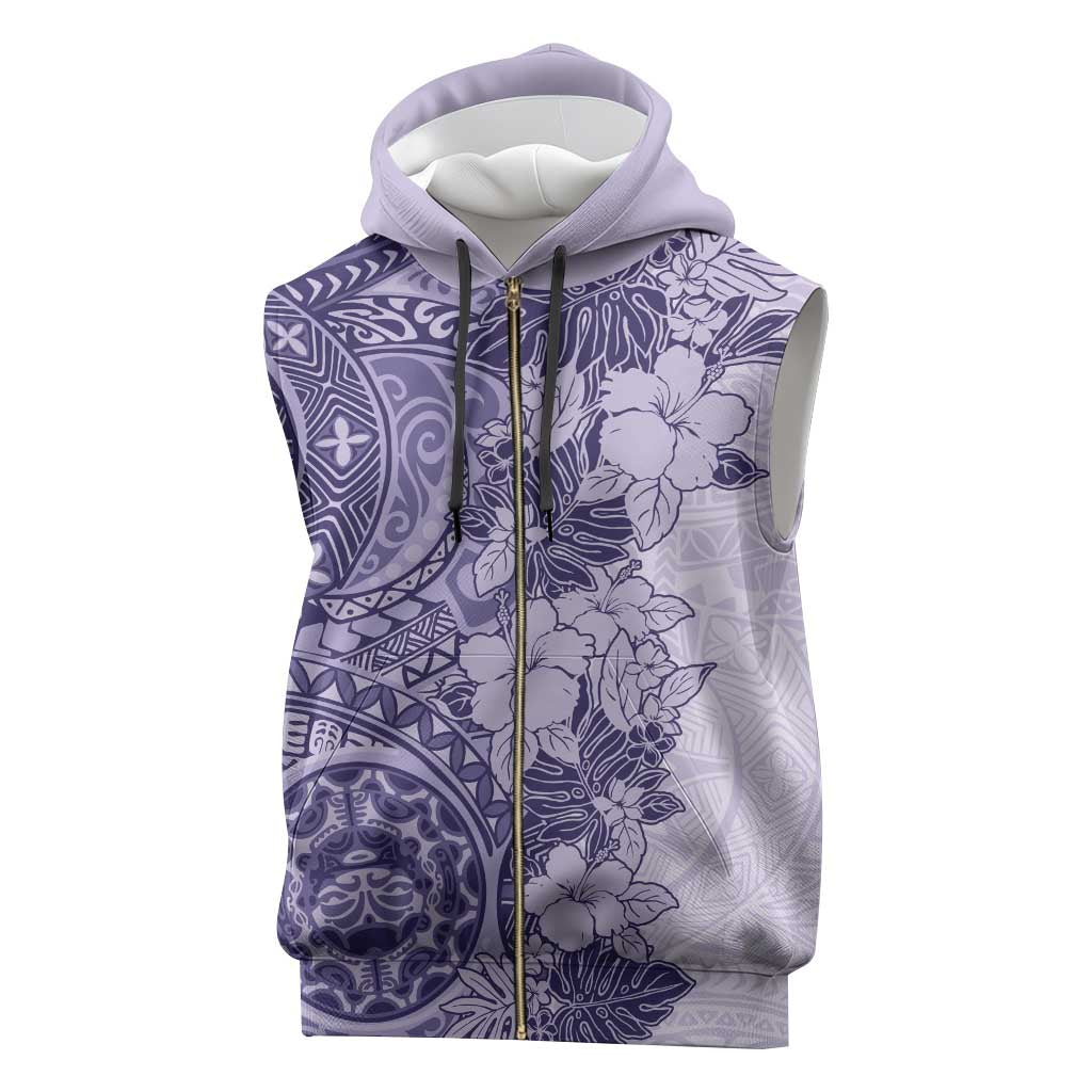 Polynesia Sleeveless Zip Hoodie Hibiscus Hawaiian Tribal Tattoo Retro Violet - Polynesian Pride