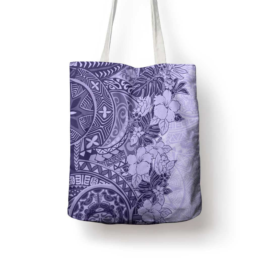 Polynesia Tote Bag Hibiscus Hawaiian Tribal Tattoo Retro Violet - Polynesian Pride