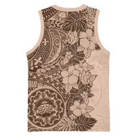 Polynesia Basketball Jersey Hibiscus Hawaiian Tribal Tattoo Retro Pink Pastel - Polynesian Pride