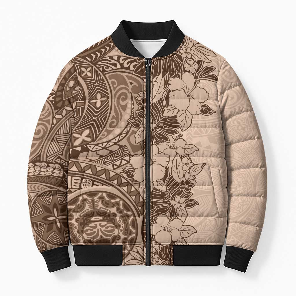 Polynesia Bomber Puffer Jacket Hibiscus Hawaiian Tribal Tattoo Retro Pink Pastel - Polynesian Pride