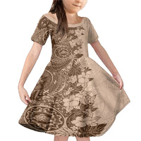 Polynesia Family Matching Mermaid Dress and Hawaiian Shirt Hibiscus and Hawaiian Tribal Tattoo Retro Style Pink Pastel LT9 Daughter's Dress Pink Pastel - Polynesian Pride