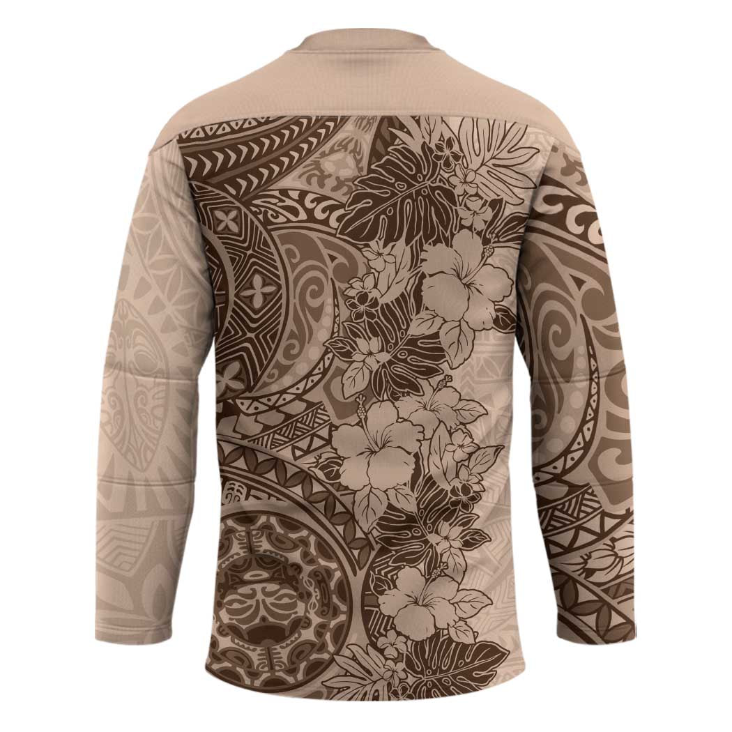 Polynesia Hockey Jersey Hibiscus Hawaiian Tribal Tattoo Retro Pink Pastel - Polynesian Pride