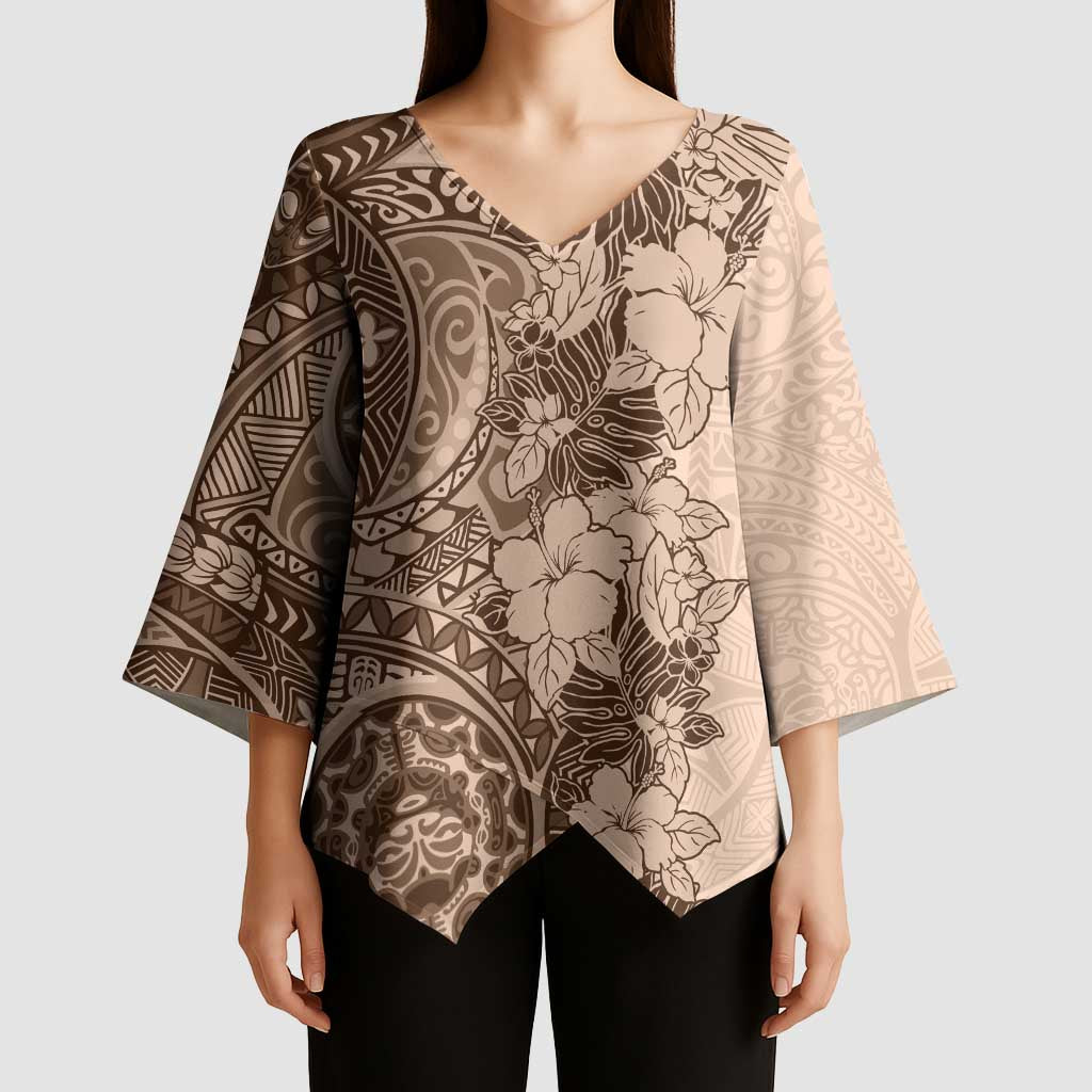 Polynesia Kimono Sleeve Blouse Hibiscus Hawaiian Tribal Tattoo Retro Pink Pastel - Polynesian Pride