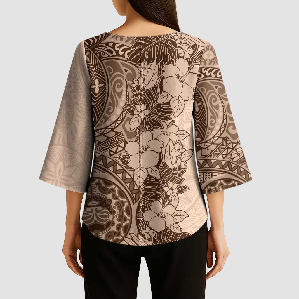 Polynesia Kimono Sleeve Blouse Hibiscus Hawaiian Tribal Tattoo Retro Pink Pastel - Polynesian Pride