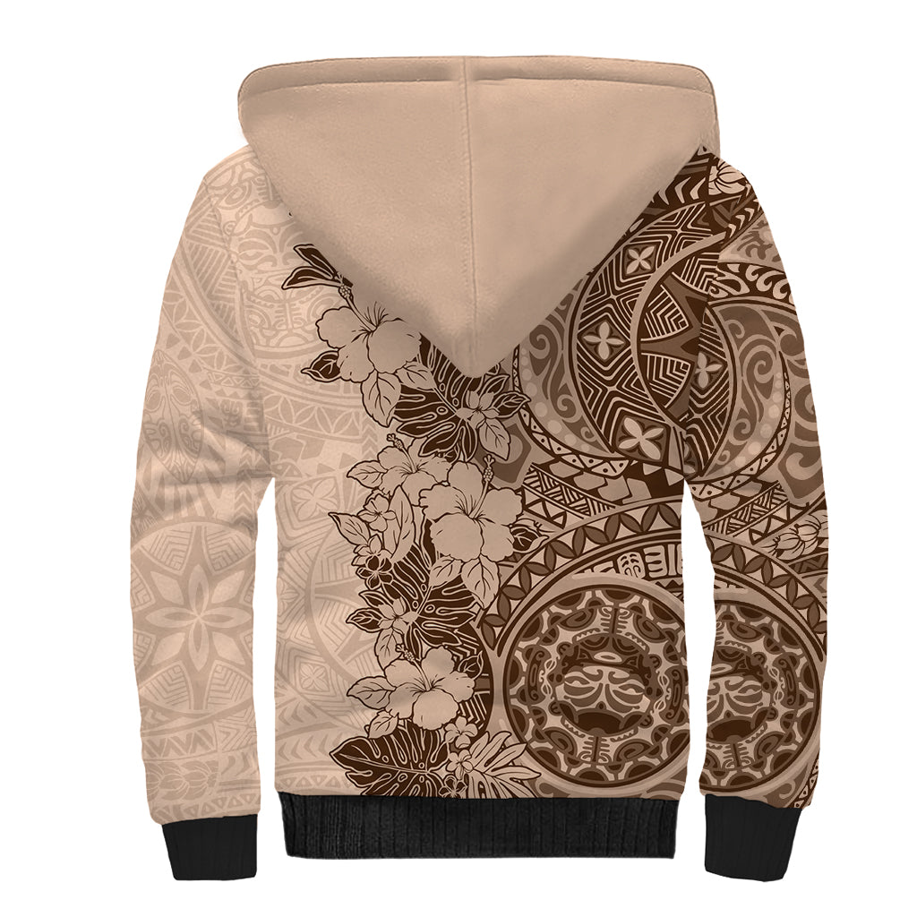 Polynesia Sherpa Hoodie Hibiscus and Hawaiian Tribal Tattoo Retro Style Pink Pastel LT9 - Polynesian Pride