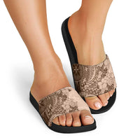 Polynesia Slide Sandals Hibiscus Hawaiian Tribal Tattoo Retro Pink Pastel - Polynesian Pride