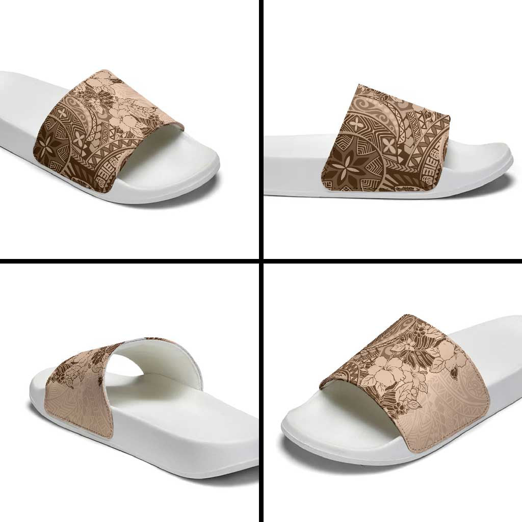 Polynesia Slide Sandals Hibiscus Hawaiian Tribal Tattoo Retro Pink Pastel - Polynesian Pride