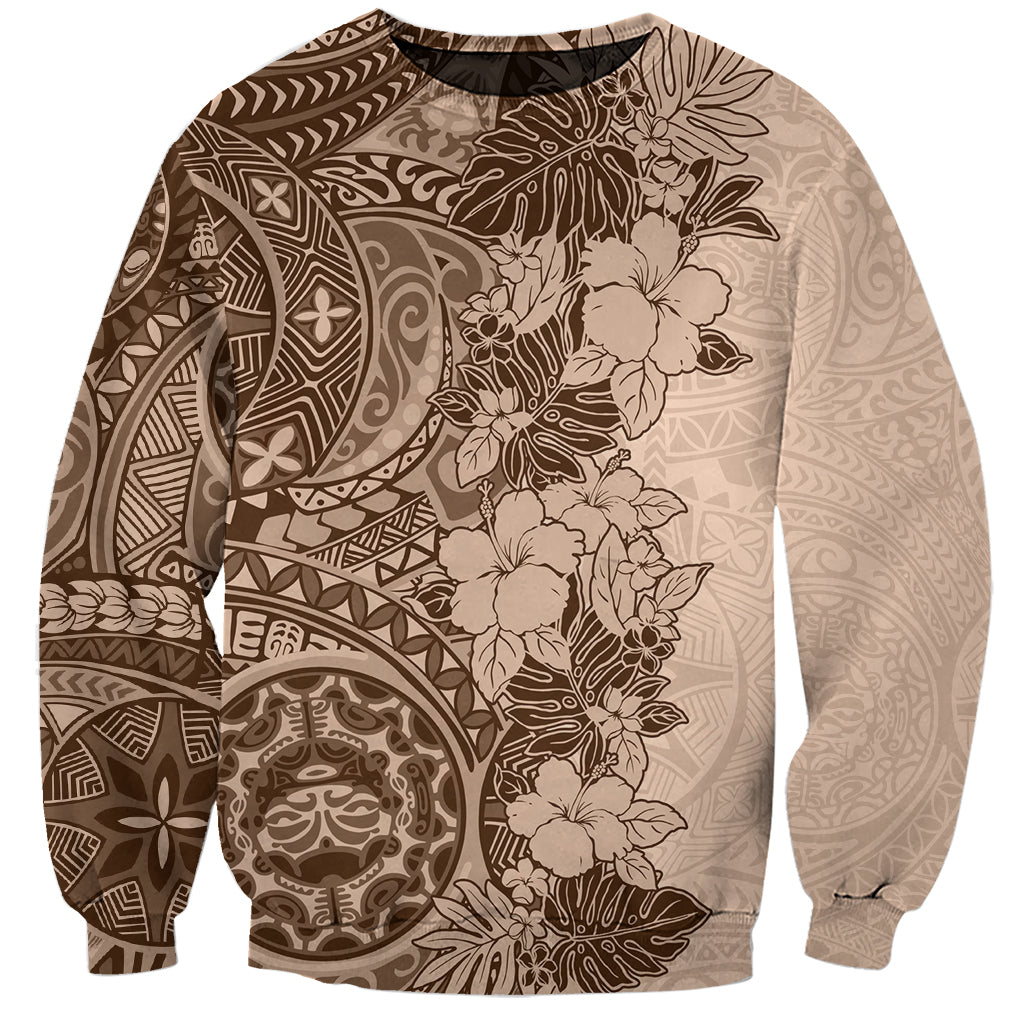 Polynesia Sweatshirt Hibiscus and Hawaiian Tribal Tattoo Retro Style Pink Pastel LT9 Unisex Pink Pastel - Polynesian Pride