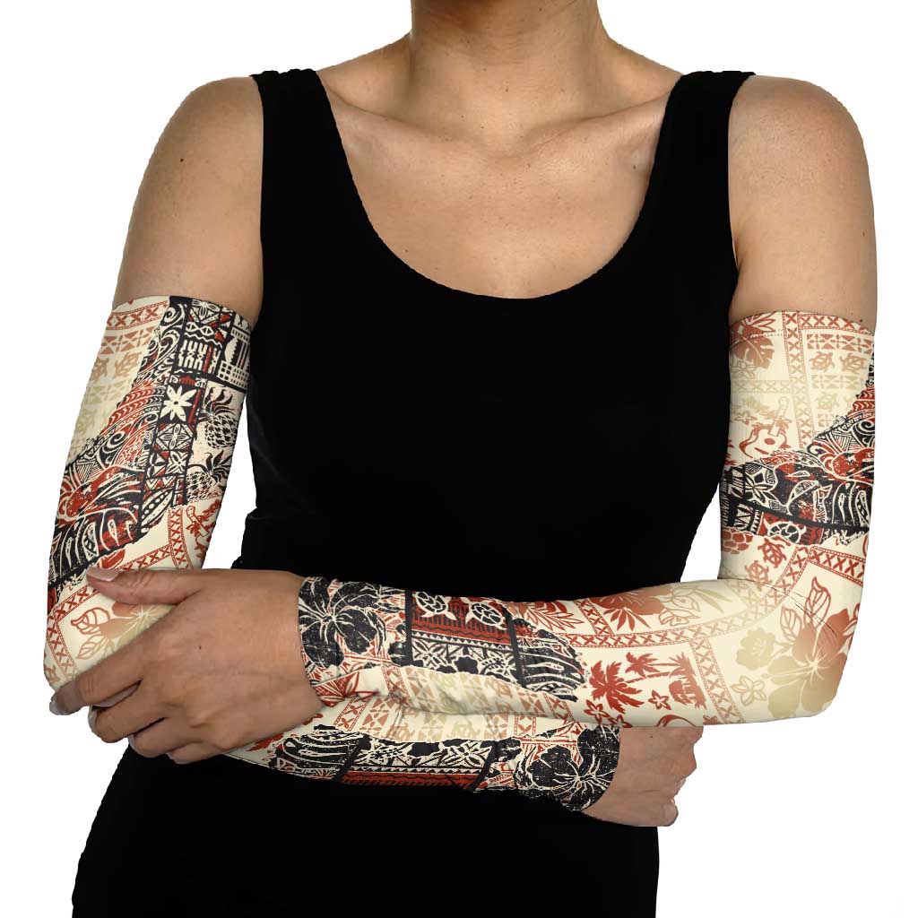 Hawaii Beige Version Arm Sleeves Aloha Tribal Pattern - Polynesian Pride