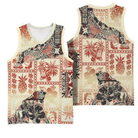 Hawaii Beige Version Basketball Jersey Aloha Tribal Pattern - Polynesian Pride