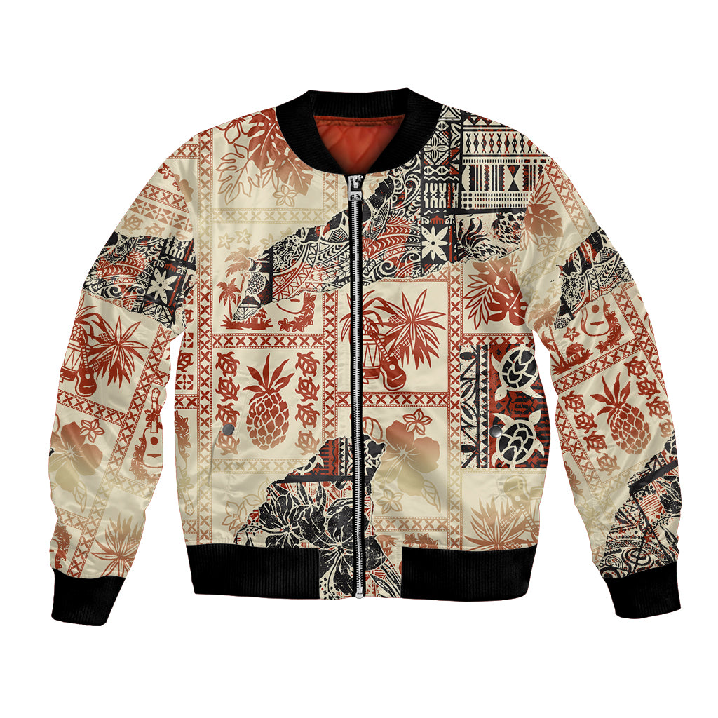 Hawaii Bomber Jacket Aloha Tribal Pattern Beige Version LT9 Unisex Beige - Polynesian Pride
