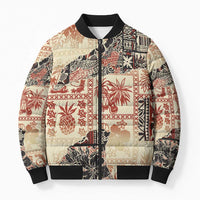 Hawaii Beige Version Bomber Puffer Jacket Aloha Tribal Pattern - Polynesian Pride