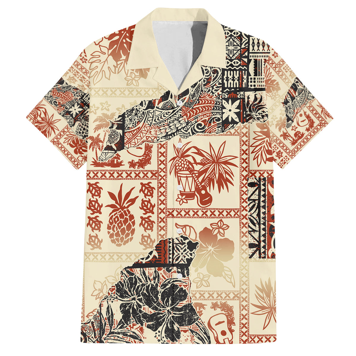 Hawaii Family Matching Off Shoulder Short Dress and Hawaiian Shirt Aloha Tribal Pattern Beige Version LT9 Dad's Shirt - Short Sleeve Beige - Polynesian Pride