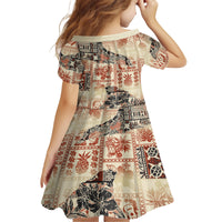Hawaii Kid Short Sleeve Dress Aloha Tribal Pattern Beige Version LT9 - Polynesian Pride