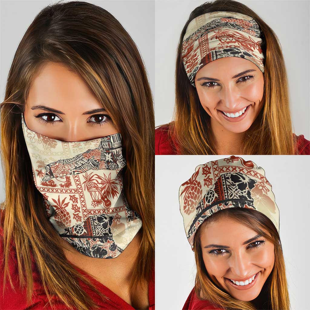 Hawaii Beige Version Neck Gaiter Aloha Tribal Pattern LT9 - Polynesian Pride