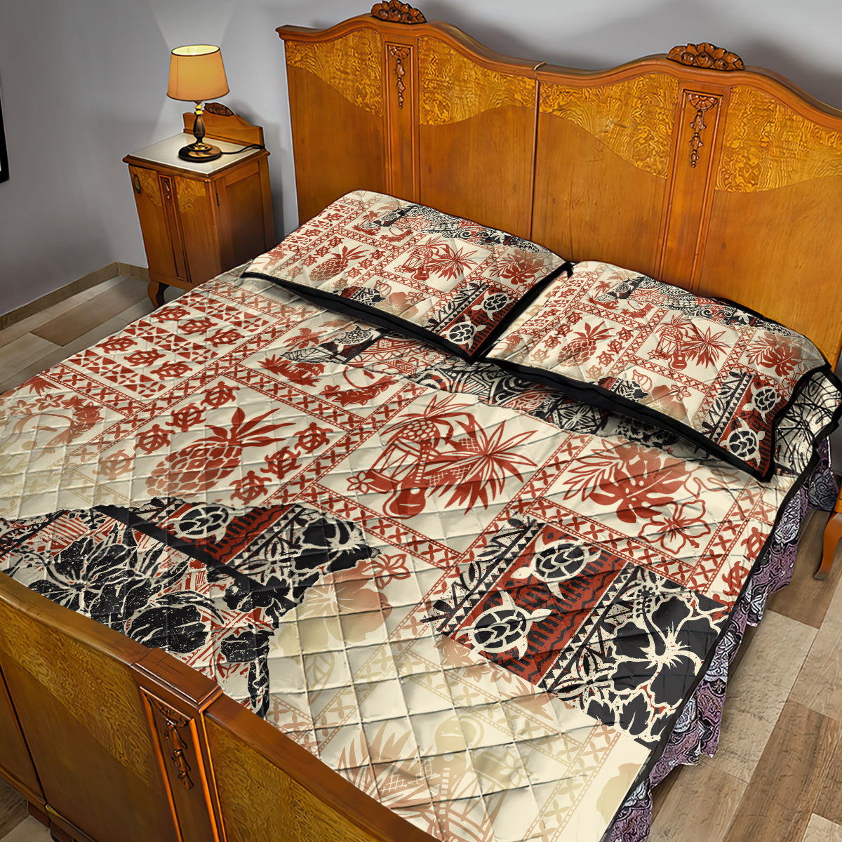 Hawaii Quilt Bed Set Aloha Tribal Pattern Beige Version LT9 - Polynesian Pride