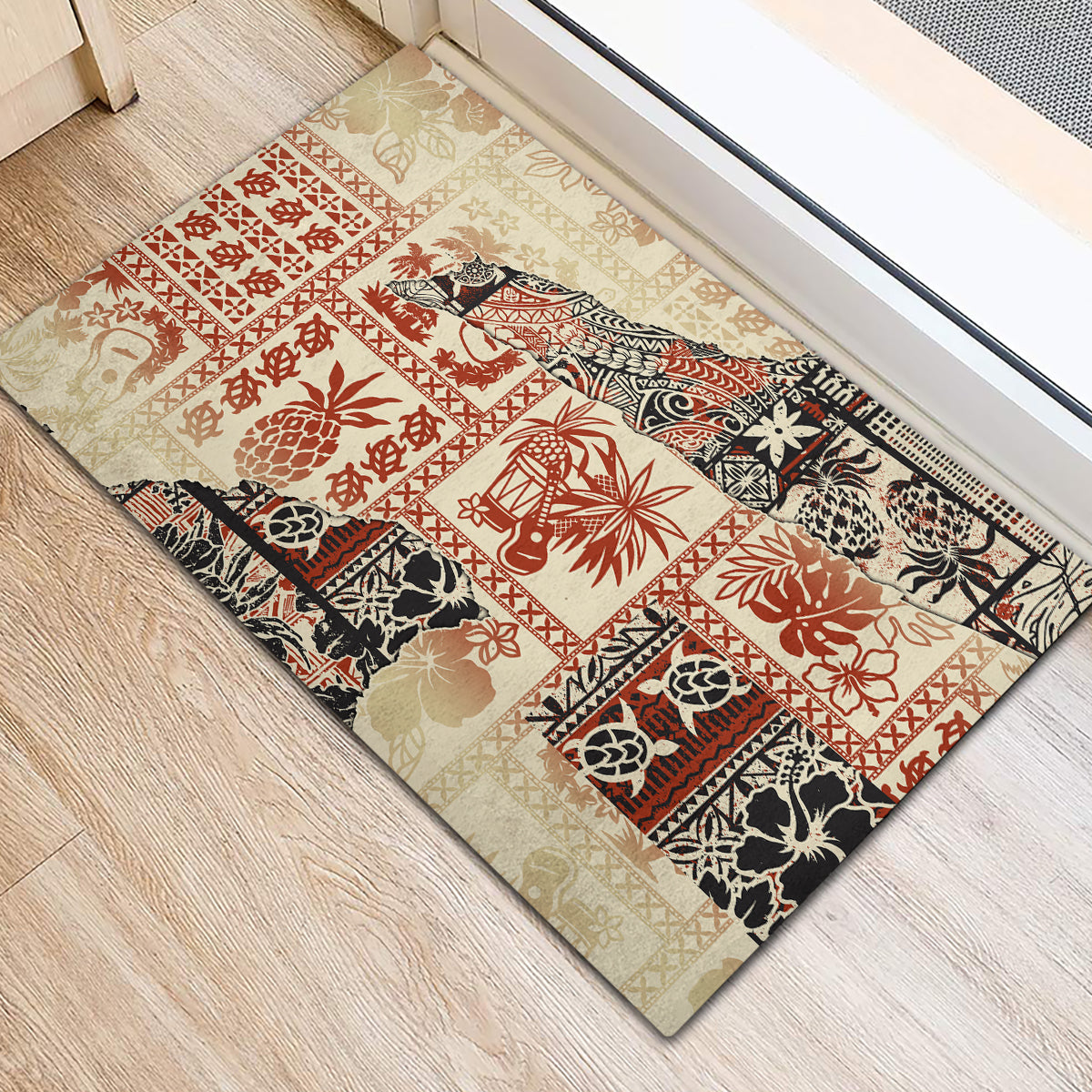 Hawaii Rubber Doormat Aloha Tribal Pattern Beige Version LT9 - Polynesian Pride