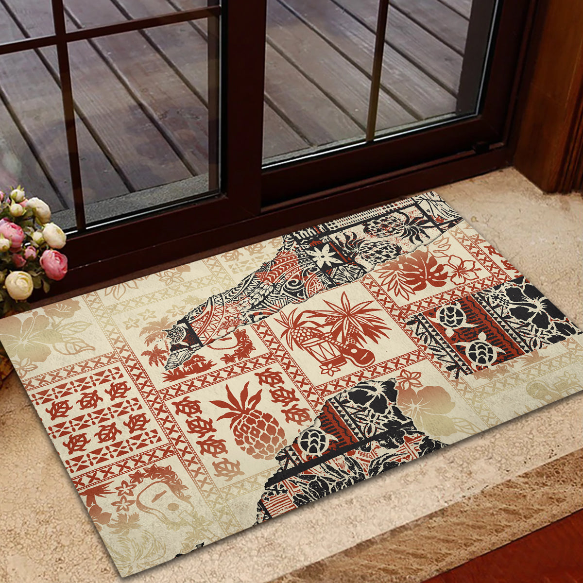 Hawaii Rubber Doormat Aloha Tribal Pattern Beige Version LT9 - Polynesian Pride