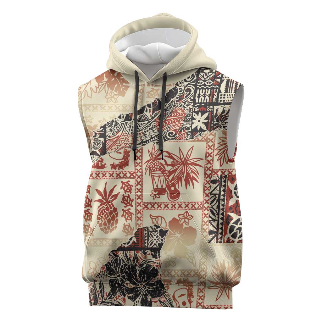 Hawaii Beige Version Sleeveless Hoodie Aloha Tribal Pattern - Polynesian Pride
