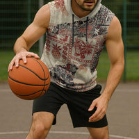 Hawaii Beige Version Sleeveless Hoodie Aloha Tribal Pattern - Polynesian Pride