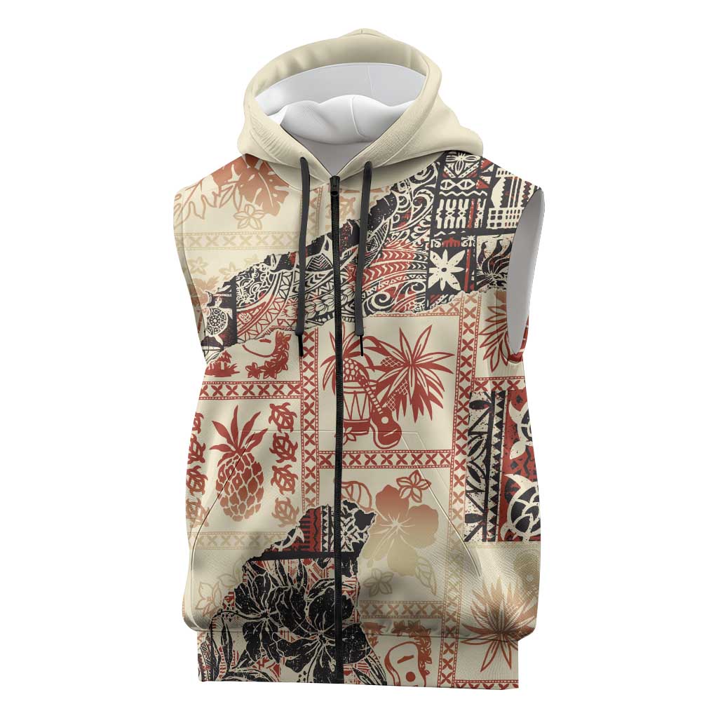 Hawaii Beige Version Sleeveless Zip Hoodie Aloha Tribal Pattern LT9 Beige - Polynesian Pride