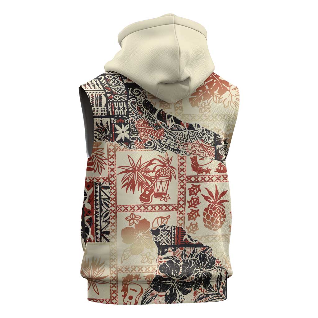Hawaii Beige Version Sleeveless Zip Hoodie Aloha Tribal Pattern LT9 - Polynesian Pride