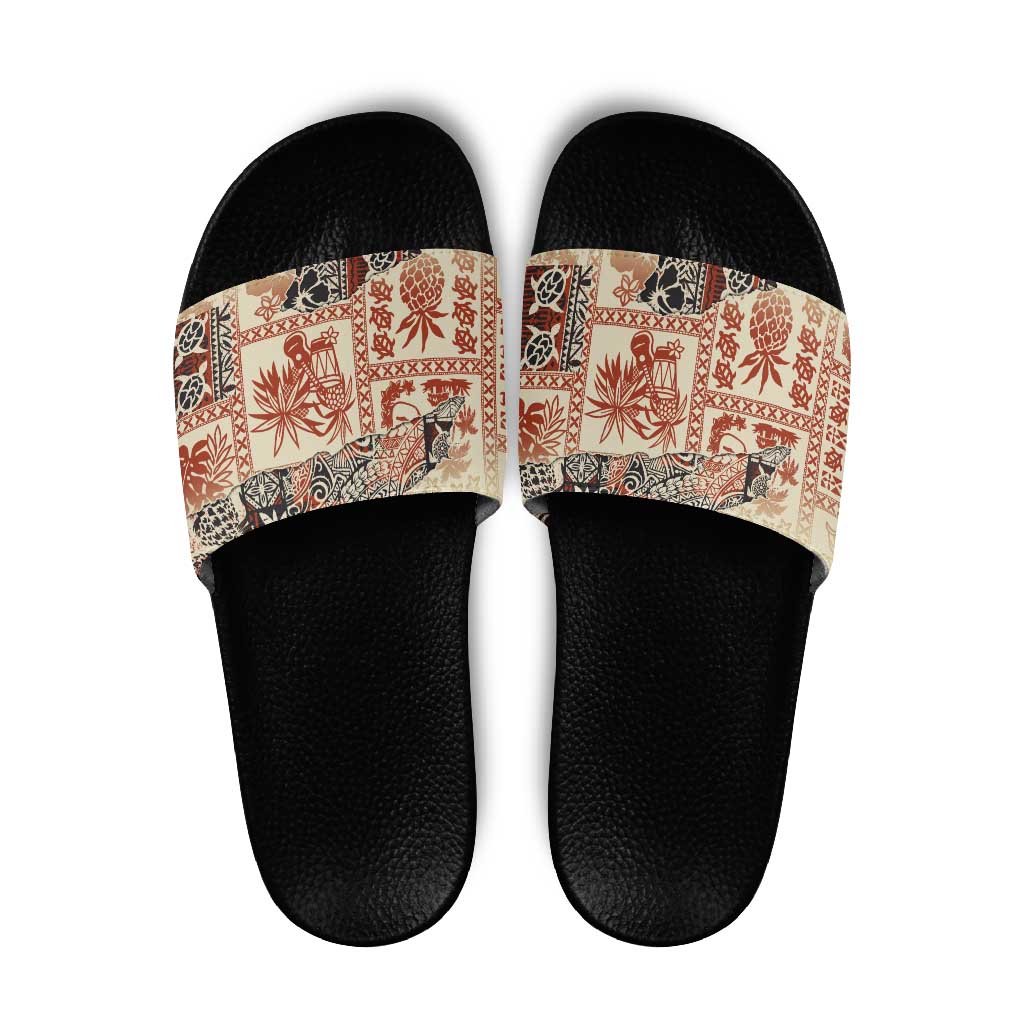 Hawaii Beige Version Slide Sandals Aloha Tribal Pattern LT9 Beige - Polynesian Pride
