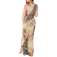 Hawaii Tank Maxi Dress Aloha Tribal Pattern Beige Version LT9 - Polynesian Pride