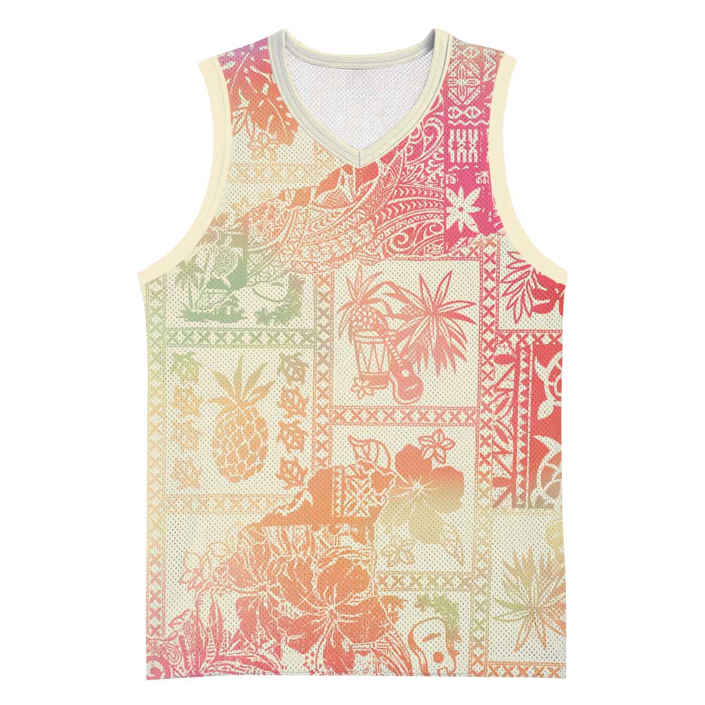 Hawaii Sweat Pink Ombre Basketball Jersey Aloha Tribal Pattern - Polynesian Pride
