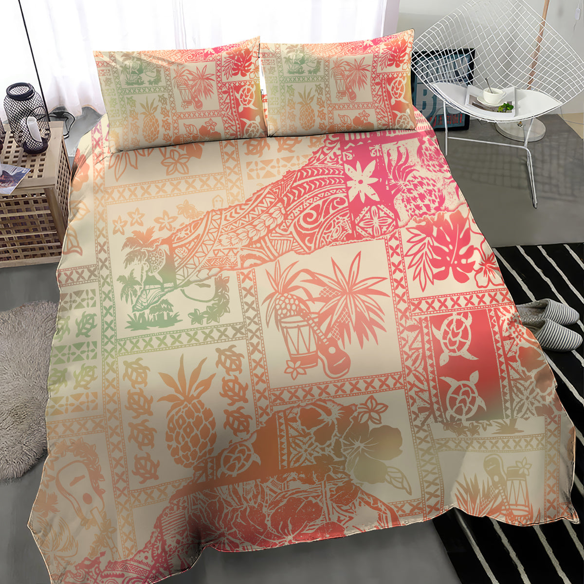 Hawaii Bedding Set Aloha Tribal Pattern Sweat Pink Ombre LT9 - Polynesian Pride