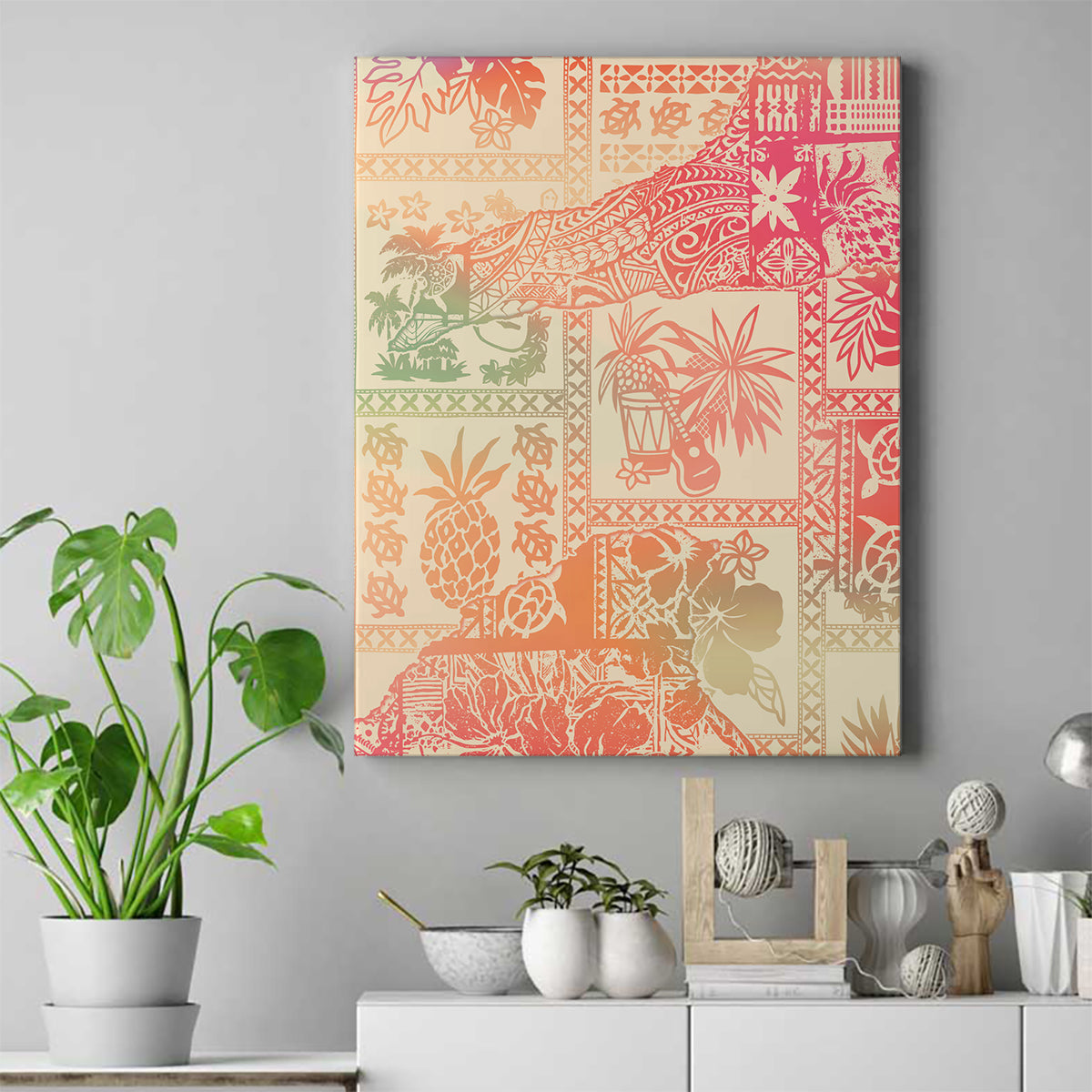 Hawaii Canvas Wall Art Aloha Tribal Pattern Sweat Pink Ombre LT9 Pink - Polynesian Pride