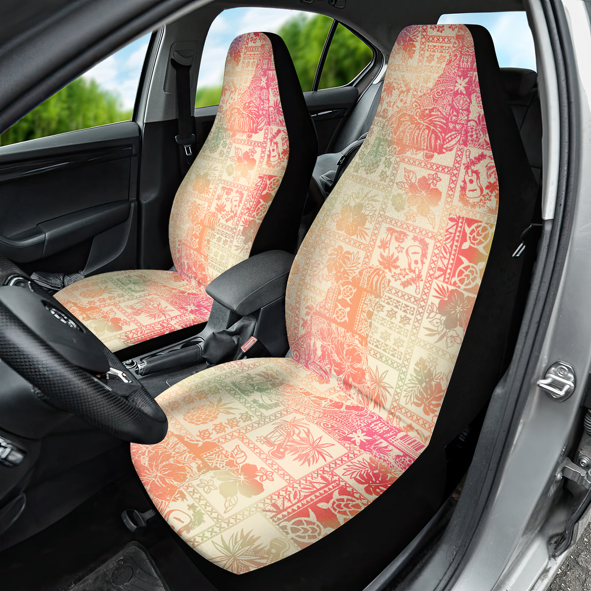 Hawaii Car Seat Cover Aloha Tribal Pattern Sweat Pink Ombre LT9 - Polynesian Pride