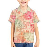 Hawaii Family Matching Short Sleeve Bodycon Dress and Hawaiian Shirt Aloha Tribal Pattern Sweat Pink Ombre LT9 Son's Shirt Pink - Polynesian Pride