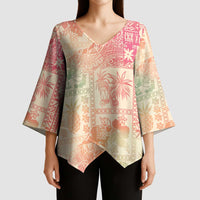 Hawaii Sweat Pink Ombre Kimono Sleeve Blouse Aloha Tribal Pattern - Polynesian Pride