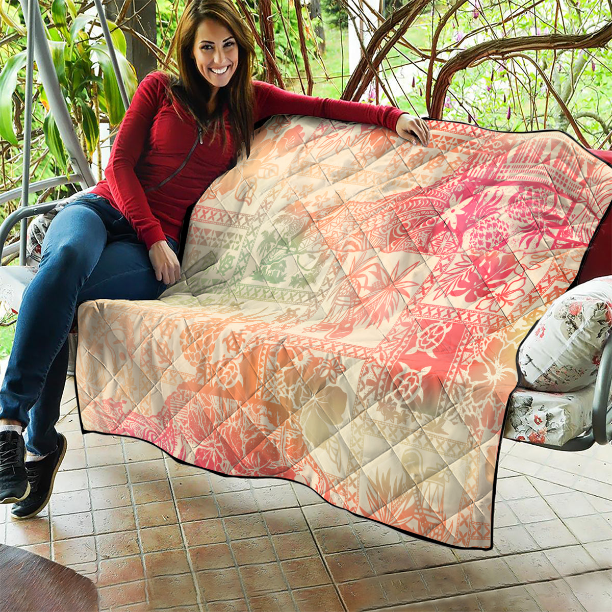 Hawaii Quilt Aloha Tribal Pattern Sweat Pink Ombre LT9 - Polynesian Pride