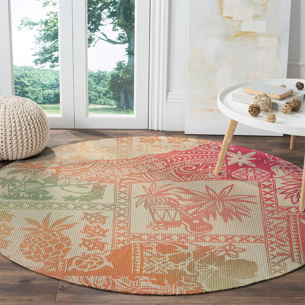 Hawaii Round Carpet Aloha Tribal Pattern Sweat Pink Ombre LT9 - Polynesian Pride