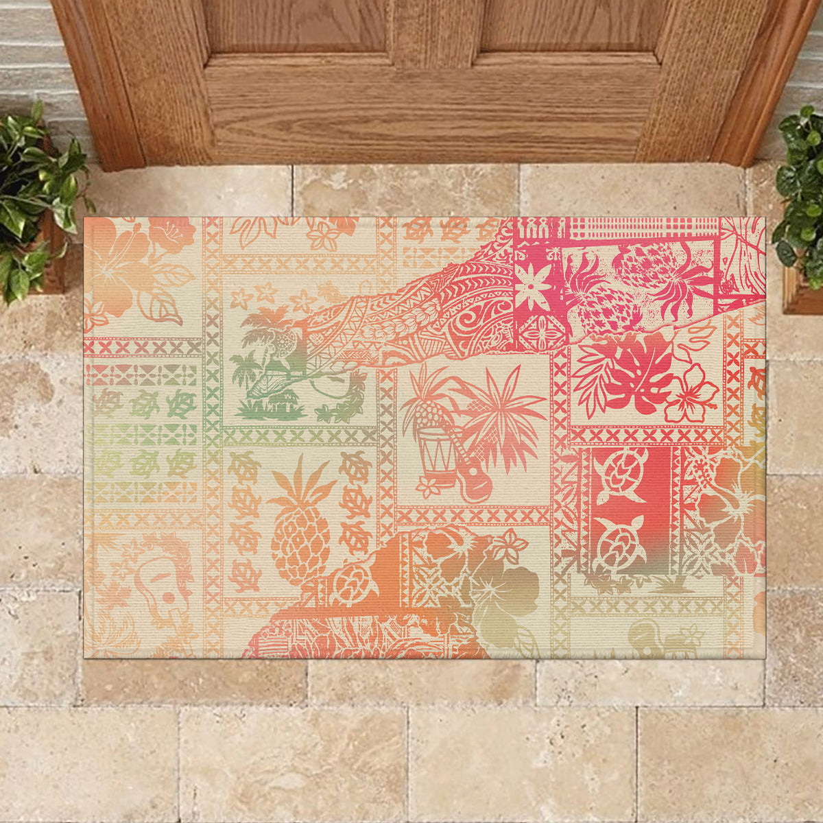 Hawaii Rubber Doormat Aloha Tribal Pattern Sweat Pink Ombre LT9 - Polynesian Pride