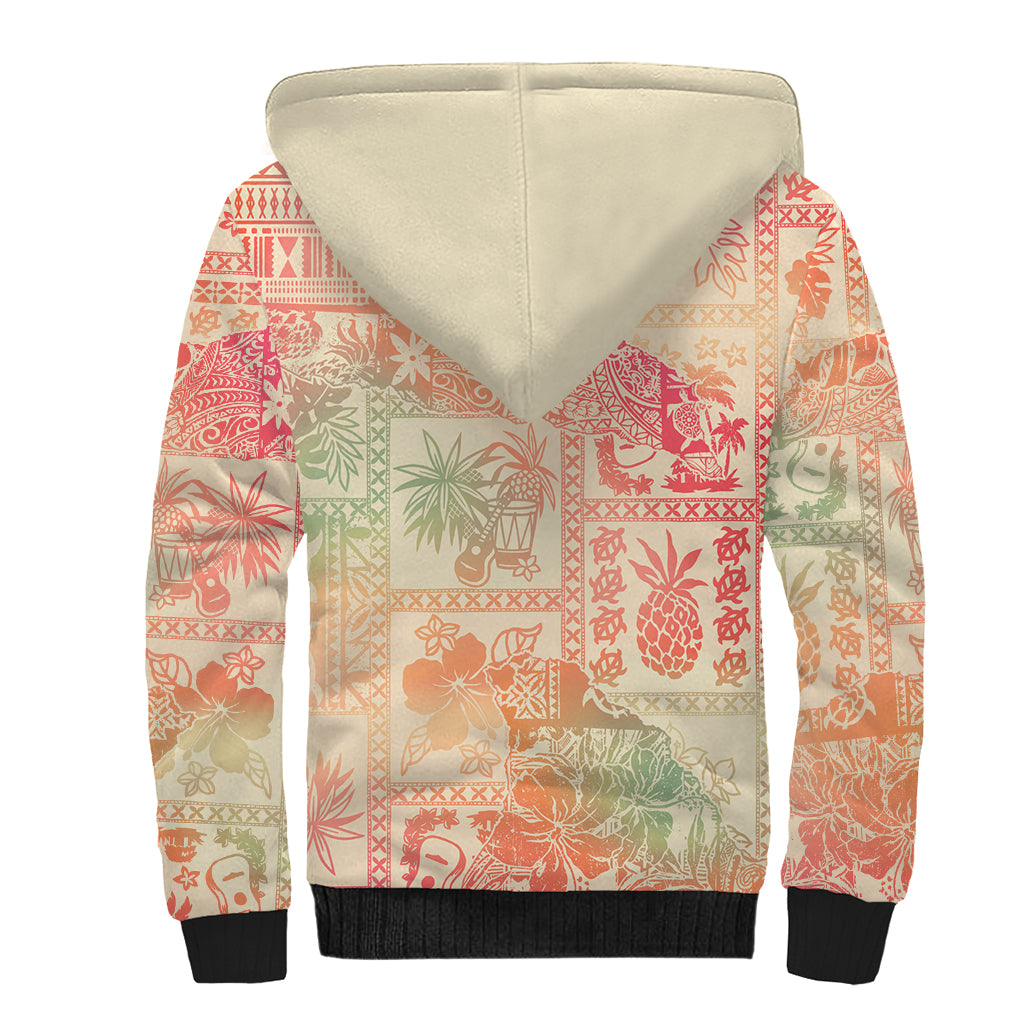 Hawaii Sherpa Hoodie Aloha Tribal Pattern Sweat Pink Ombre LT9 - Polynesian Pride