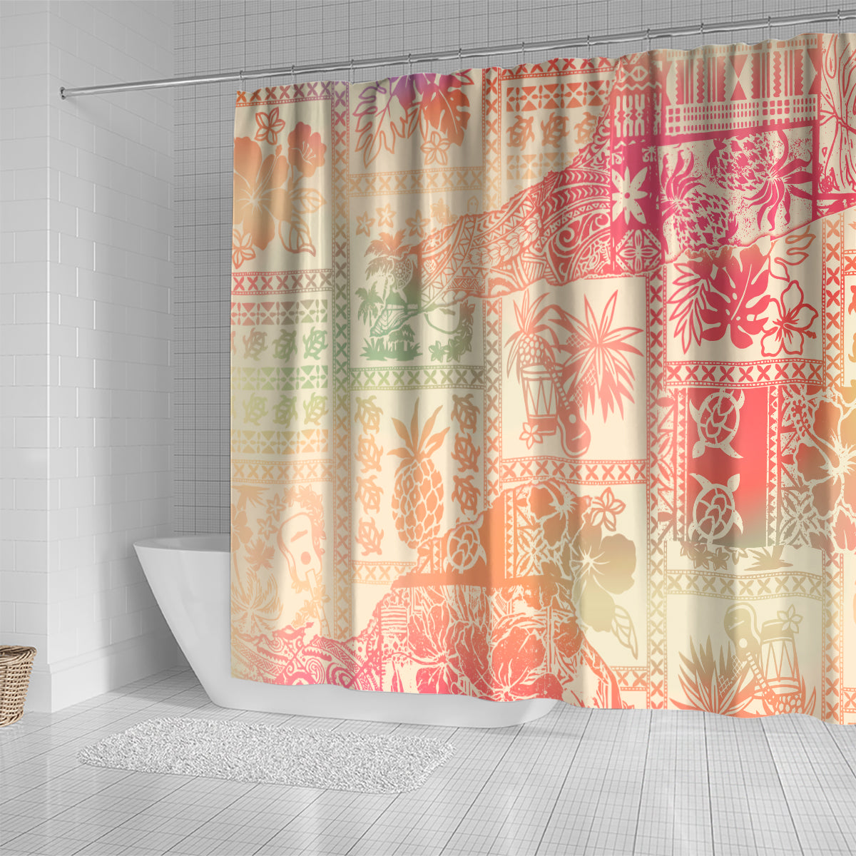 Hawaii Shower Curtain Aloha Tribal Pattern Sweat Pink Ombre LT9 - Polynesian Pride