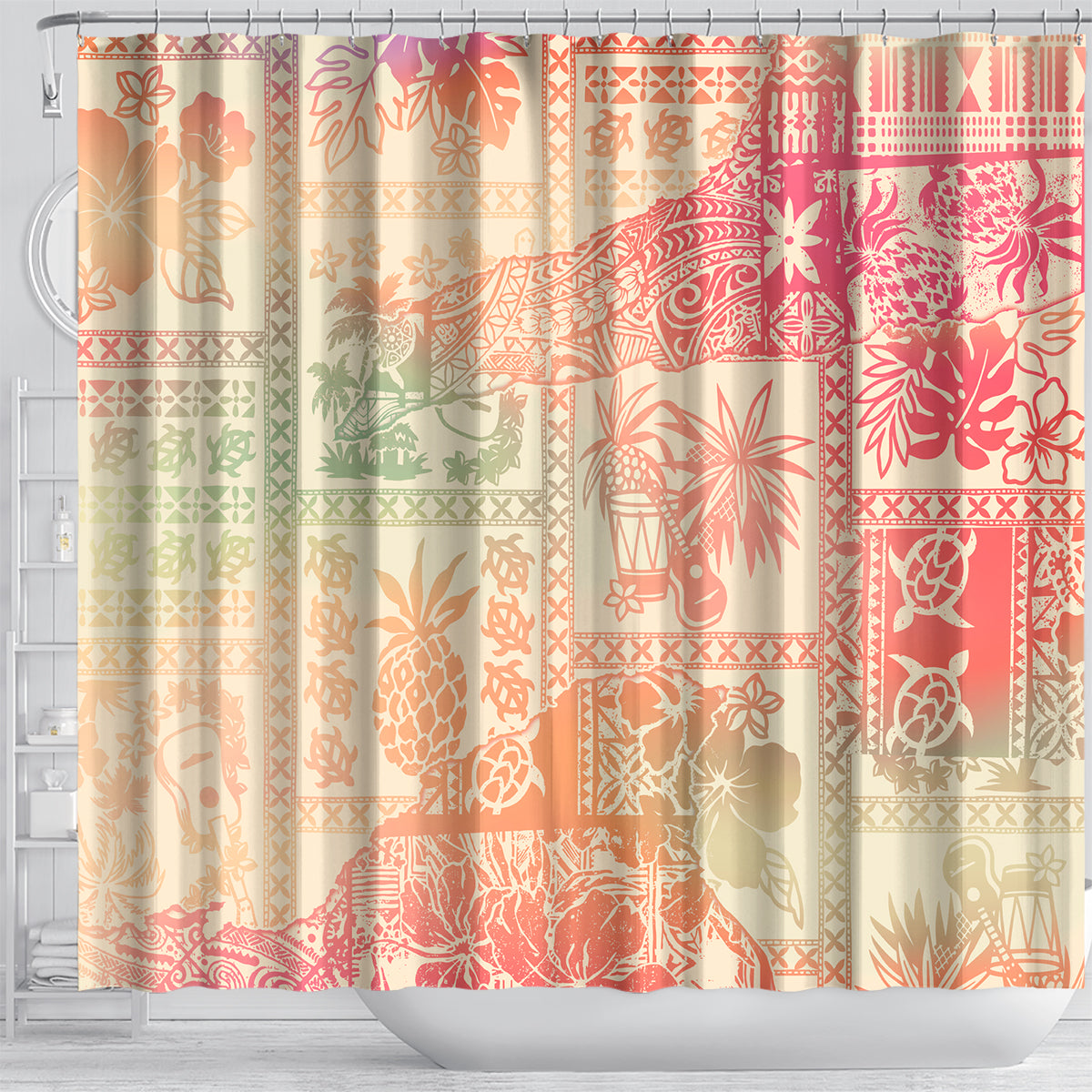 Hawaii Shower Curtain Aloha Tribal Pattern Sweat Pink Ombre LT9 - Polynesian Pride