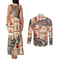 Aloha Hawaii Christmas Couples Matching Tank Maxi Dress and Long Sleeve Button Shirt Mele Kalikimaka Tapa Tribal Retro Style LT9 - Polynesian Pride