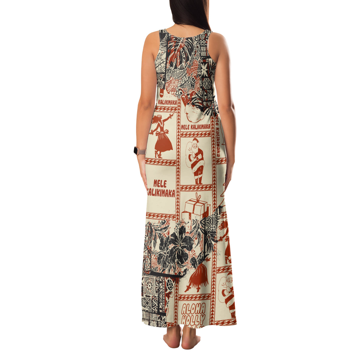 Aloha Hawaii Christmas Family Matching Tank Maxi Dress and Hawaiian Shirt Mele Kalikimaka Tapa Tribal Retro Style LT9 - Polynesian Pride