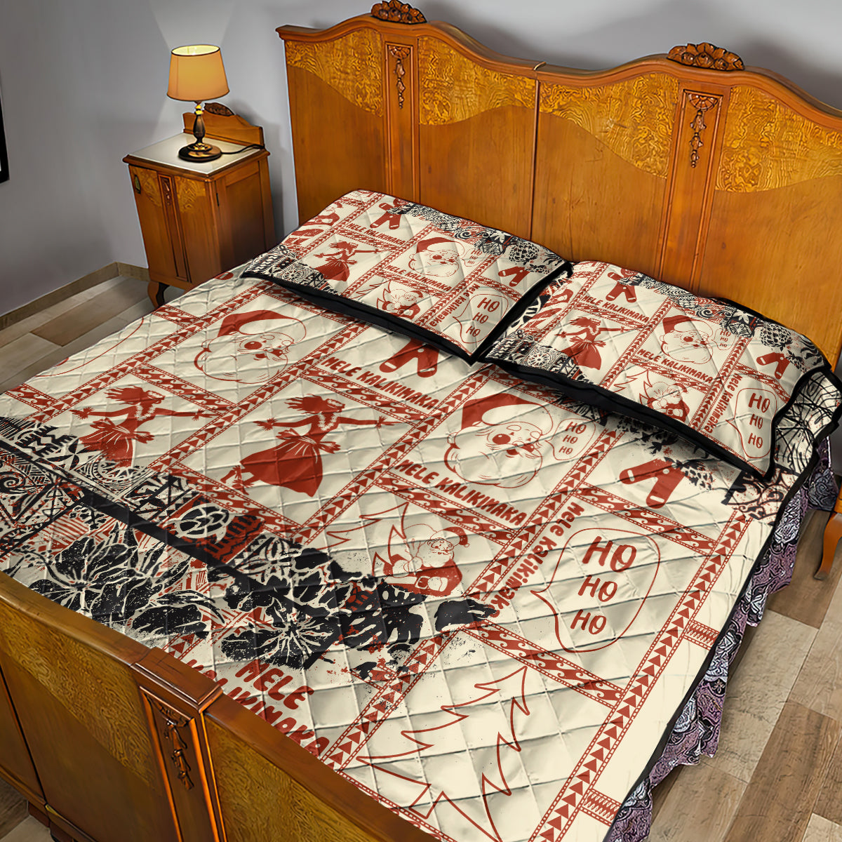 Aloha Hawaii Christmas Quilt Bed Set Mele Kalikimaka Tapa Tribal Retro Style LT9 - Polynesian Pride